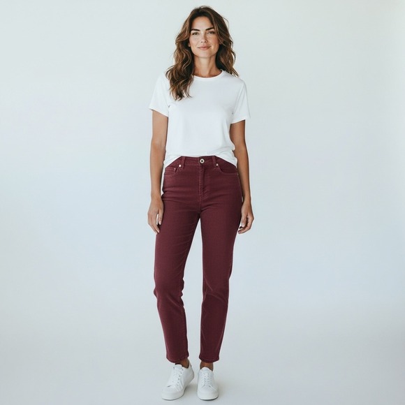 Made and Loved Loft Purple Burgundy Soft Brushed Cotton Pants Jeans Size 14 - Picture 4 of 8